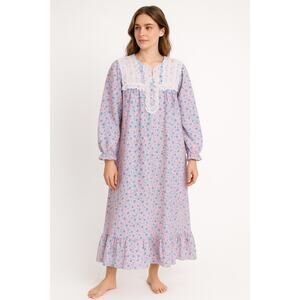 NWT Vintage exclusively for Lord & Taylor Floral Cotton Lace ribbon Nightgown M